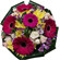 Румба. Плотный, насыщенный круглый букет из гербер, хризантемам, кустовых роз и альстромерий.